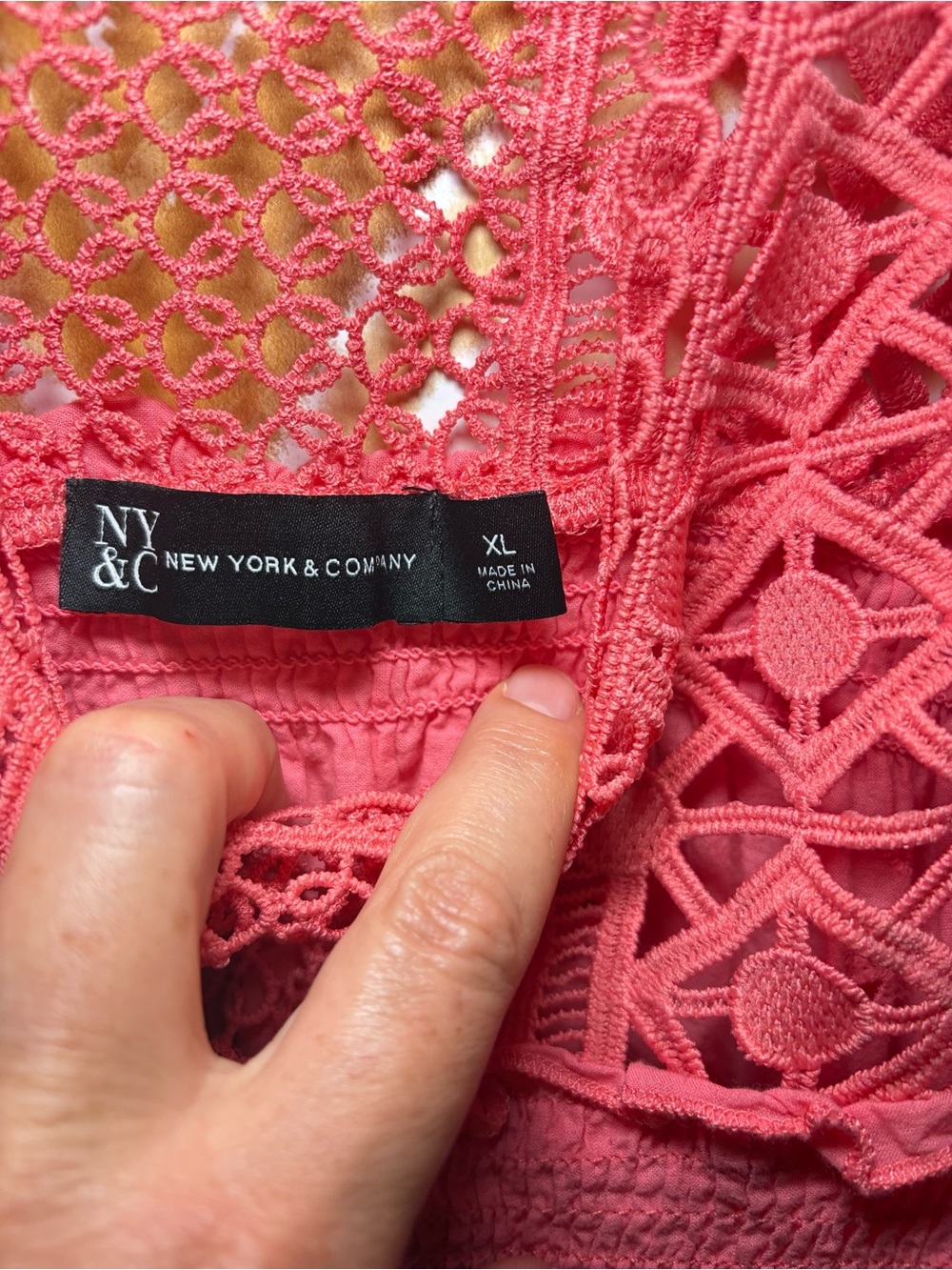 New York & Company Coral Eyelet Lace Crochet Blouse|Boho Smocked Sleeveless Top - Picture 3 of 11